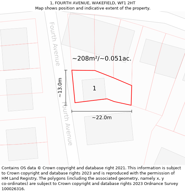 1, FOURTH AVENUE, WAKEFIELD, WF1 2HT: Plot and title map