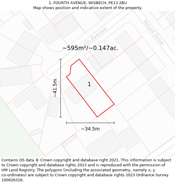 1, FOURTH AVENUE, WISBECH, PE13 2BU: Plot and title map