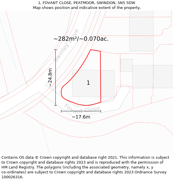 1, FOVANT CLOSE, PEATMOOR, SWINDON, SN5 5DW: Plot and title map