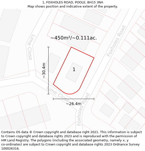 1, FOXHOLES ROAD, POOLE, BH15 3NA: Plot and title map