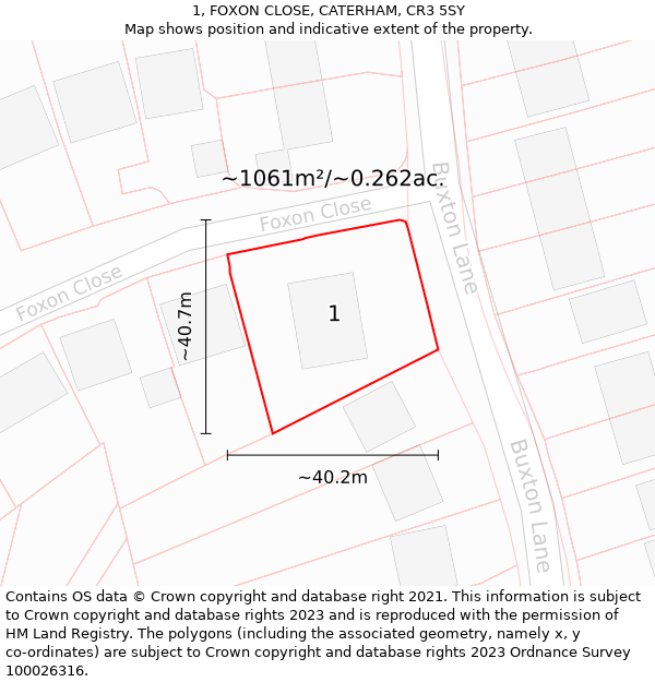 1, FOXON CLOSE, CATERHAM, CR3 5SY: Plot and title map