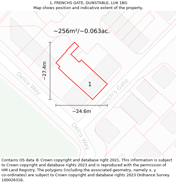 1, FRENCHS GATE, DUNSTABLE, LU6 1BG: Plot and title map