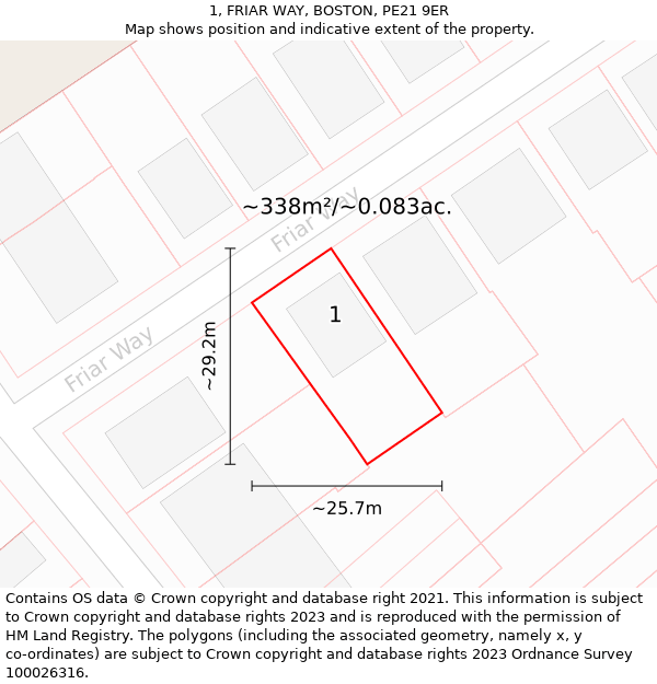 1, FRIAR WAY, BOSTON, PE21 9ER: Plot and title map