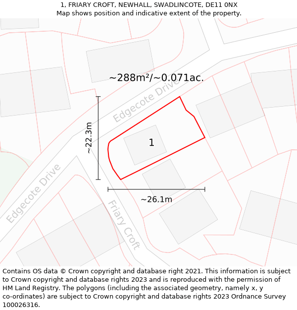 1, FRIARY CROFT, NEWHALL, SWADLINCOTE, DE11 0NX: Plot and title map