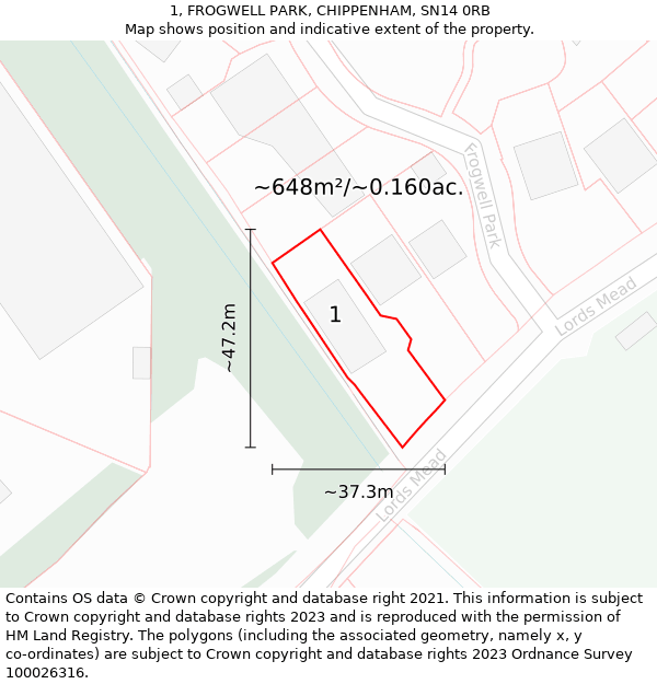 1, FROGWELL PARK, CHIPPENHAM, SN14 0RB: Plot and title map