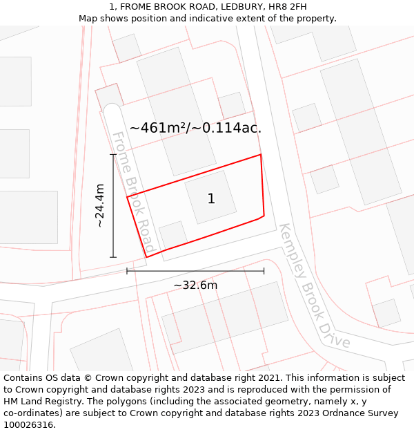 1, FROME BROOK ROAD, LEDBURY, HR8 2FH: Plot and title map