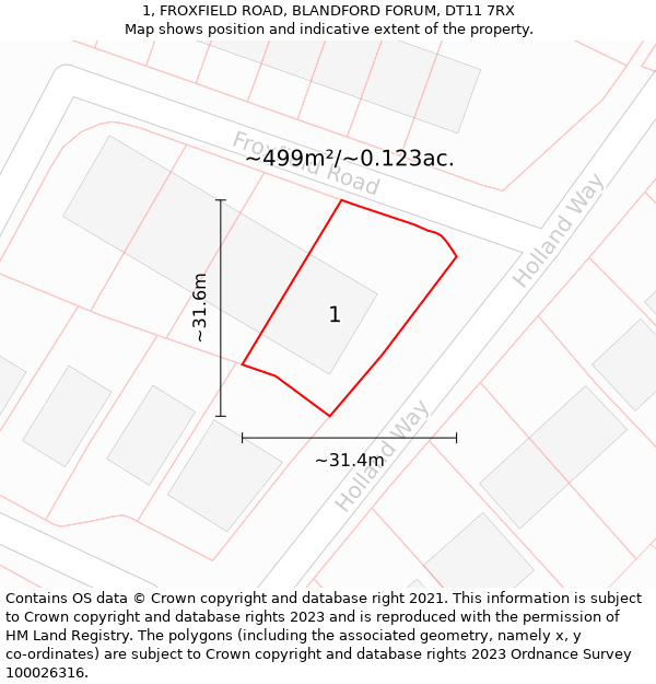 1, FROXFIELD ROAD, BLANDFORD FORUM, DT11 7RX: Plot and title map