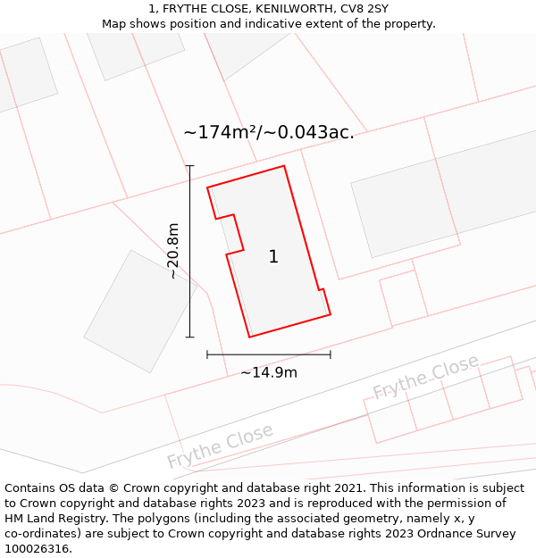 1, FRYTHE CLOSE, KENILWORTH, CV8 2SY: Plot and title map