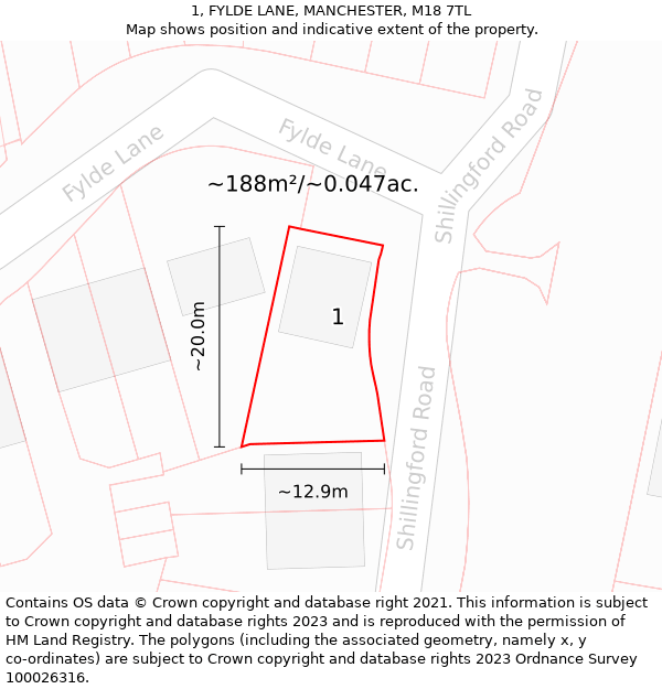 1, FYLDE LANE, MANCHESTER, M18 7TL: Plot and title map