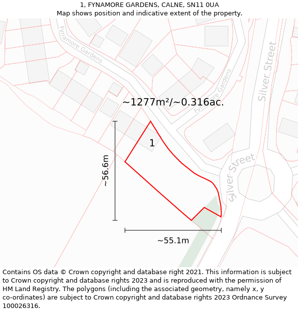 1, FYNAMORE GARDENS, CALNE, SN11 0UA: Plot and title map