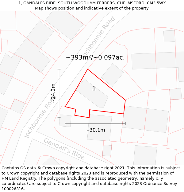 1, GANDALFS RIDE, SOUTH WOODHAM FERRERS, CHELMSFORD, CM3 5WX: Plot and title map