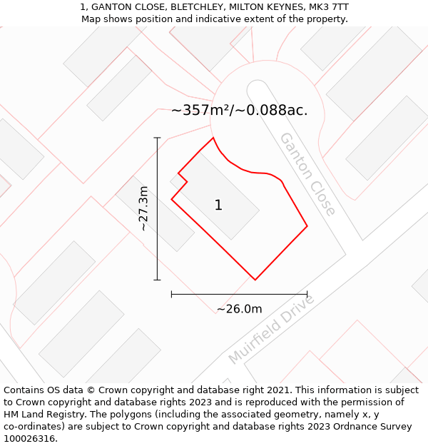 1, GANTON CLOSE, BLETCHLEY, MILTON KEYNES, MK3 7TT: Plot and title map