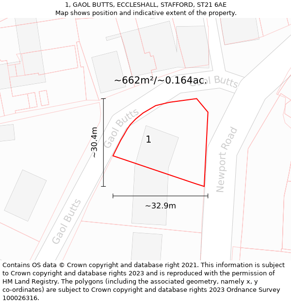 1, GAOL BUTTS, ECCLESHALL, STAFFORD, ST21 6AE: Plot and title map