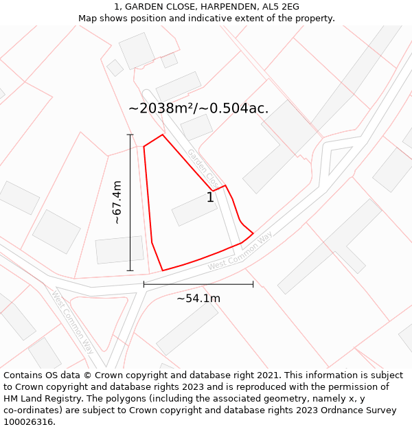 1, GARDEN CLOSE, HARPENDEN, AL5 2EG: Plot and title map