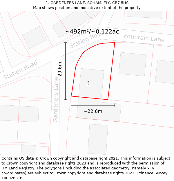 1, GARDENERS LANE, SOHAM, ELY, CB7 5HS: Plot and title map