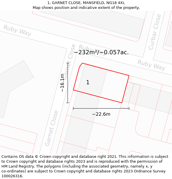 1, GARNET CLOSE, MANSFIELD, NG18 4XL: Plot and title map