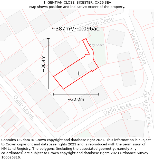 1, GENTIAN CLOSE, BICESTER, OX26 3EA: Plot and title map