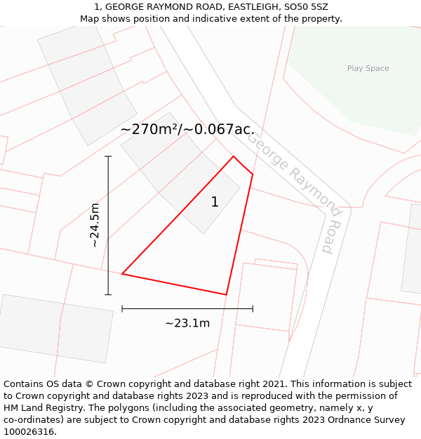 1, GEORGE RAYMOND ROAD, EASTLEIGH, SO50 5SZ: Plot and title map