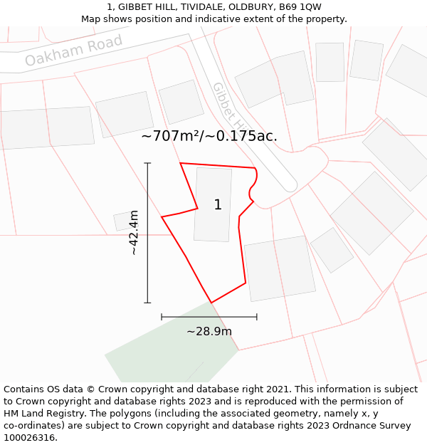 1, GIBBET HILL, TIVIDALE, OLDBURY, B69 1QW: Plot and title map