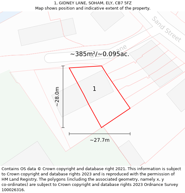 1, GIDNEY LANE, SOHAM, ELY, CB7 5FZ: Plot and title map