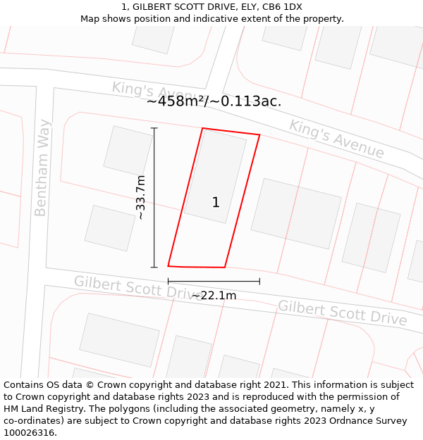 1, GILBERT SCOTT DRIVE, ELY, CB6 1DX: Plot and title map