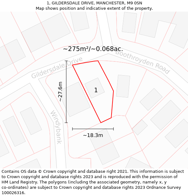 1, GILDERSDALE DRIVE, MANCHESTER, M9 0SN: Plot and title map