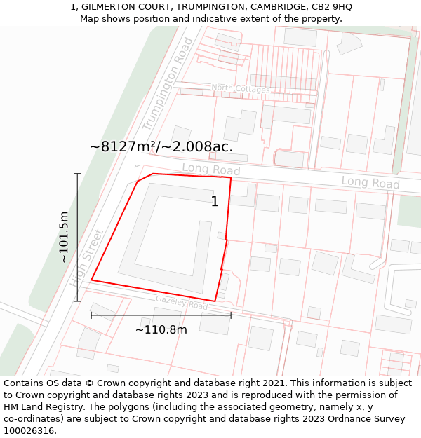 1, GILMERTON COURT, TRUMPINGTON, CAMBRIDGE, CB2 9HQ: Plot and title map