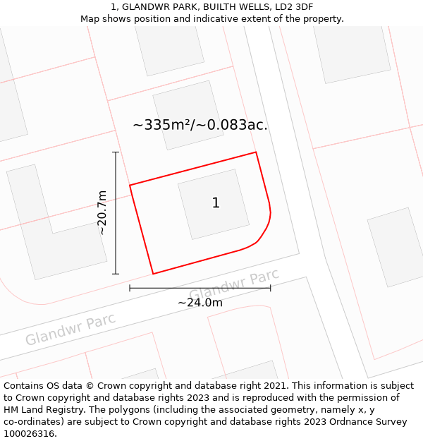 1, GLANDWR PARK, BUILTH WELLS, LD2 3DF: Plot and title map