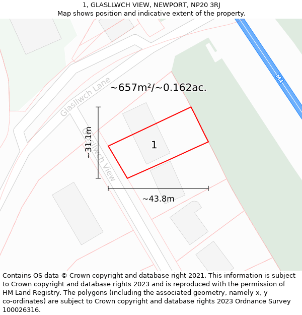 1, GLASLLWCH VIEW, NEWPORT, NP20 3RJ: Plot and title map