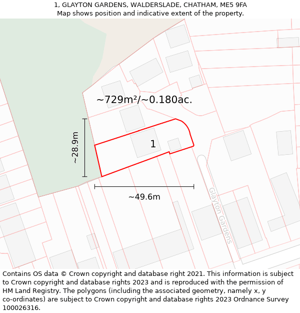 1, GLAYTON GARDENS, WALDERSLADE, CHATHAM, ME5 9FA: Plot and title map