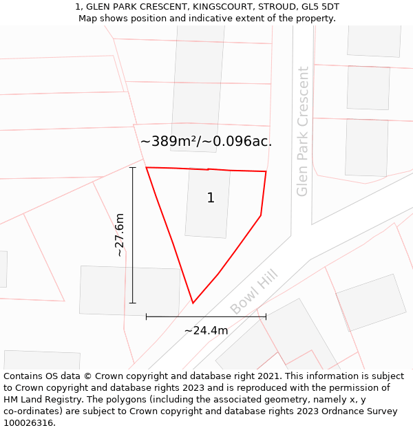 1, GLEN PARK CRESCENT, KINGSCOURT, STROUD, GL5 5DT: Plot and title map