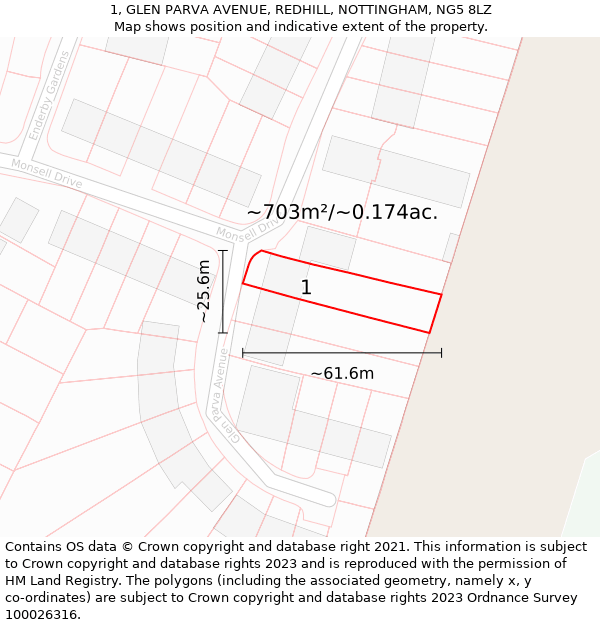 1, GLEN PARVA AVENUE, REDHILL, NOTTINGHAM, NG5 8LZ: Plot and title map