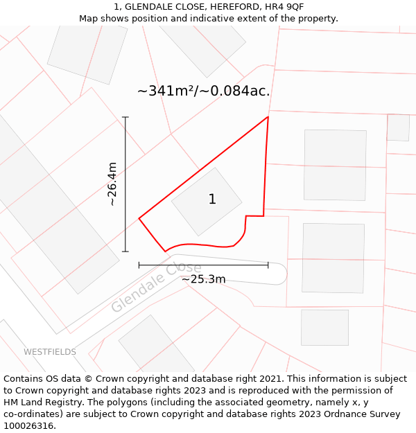 1, GLENDALE CLOSE, HEREFORD, HR4 9QF: Plot and title map