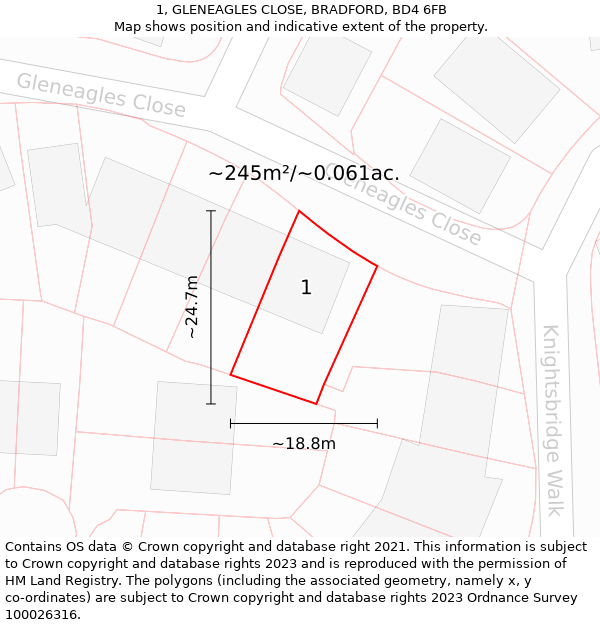 1, GLENEAGLES CLOSE, BRADFORD, BD4 6FB: Plot and title map