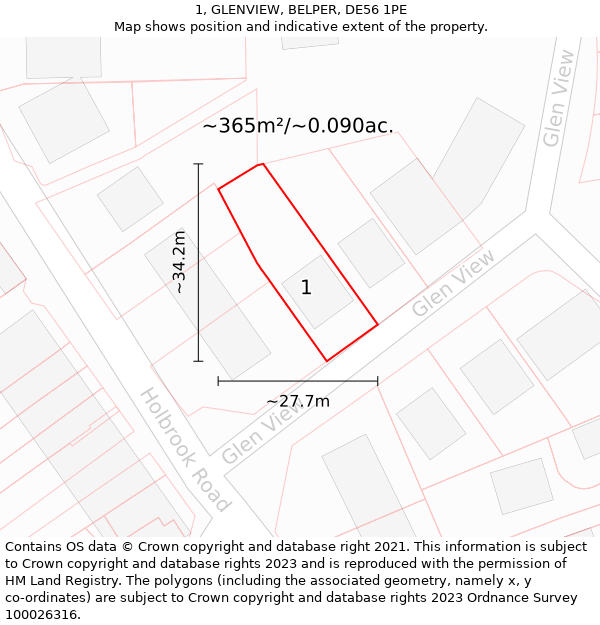 1, GLENVIEW, BELPER, DE56 1PE: Plot and title map