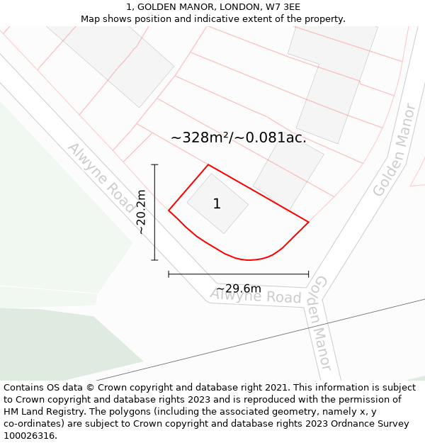1, GOLDEN MANOR, LONDON, W7 3EE: Plot and title map