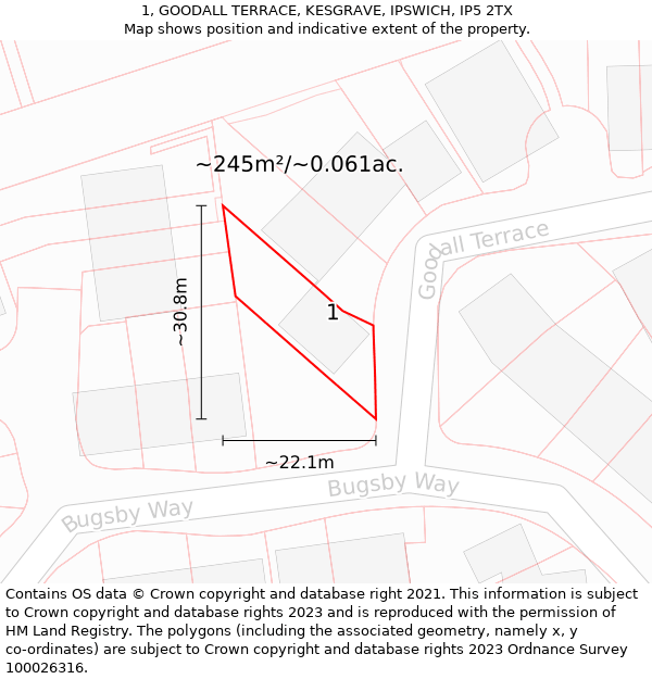 1, GOODALL TERRACE, KESGRAVE, IPSWICH, IP5 2TX: Plot and title map