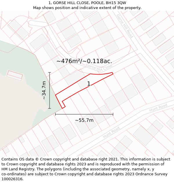 1, GORSE HILL CLOSE, POOLE, BH15 3QW: Plot and title map
