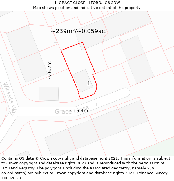 1, GRACE CLOSE, ILFORD, IG6 3DW: Plot and title map