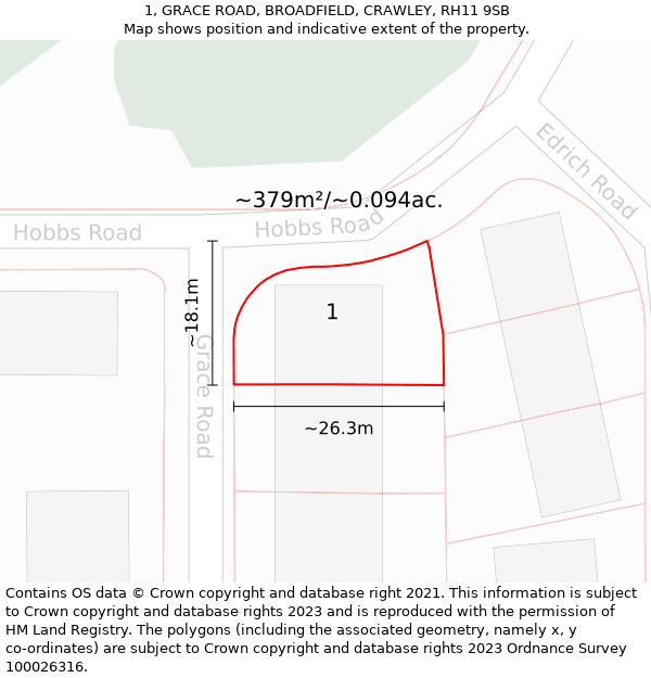 1, GRACE ROAD, BROADFIELD, CRAWLEY, RH11 9SB: Plot and title map