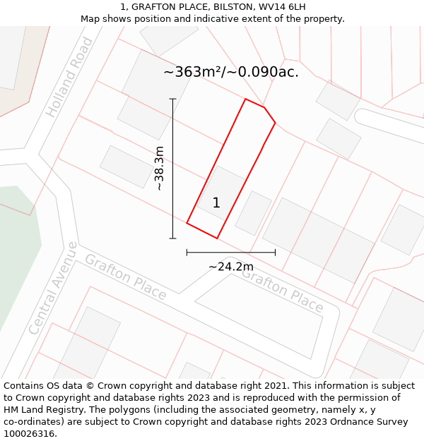 1, GRAFTON PLACE, BILSTON, WV14 6LH: Plot and title map