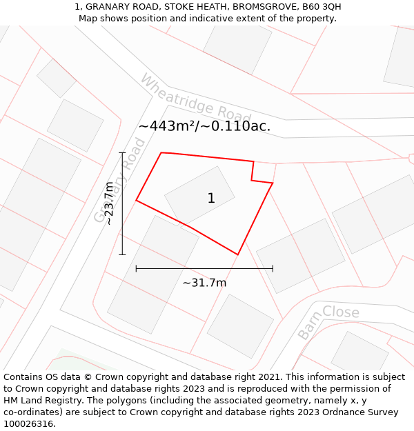 1, GRANARY ROAD, STOKE HEATH, BROMSGROVE, B60 3QH: Plot and title map