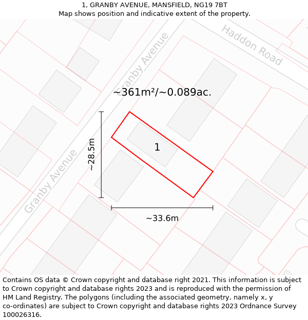 1, GRANBY AVENUE, MANSFIELD, NG19 7BT: Plot and title map