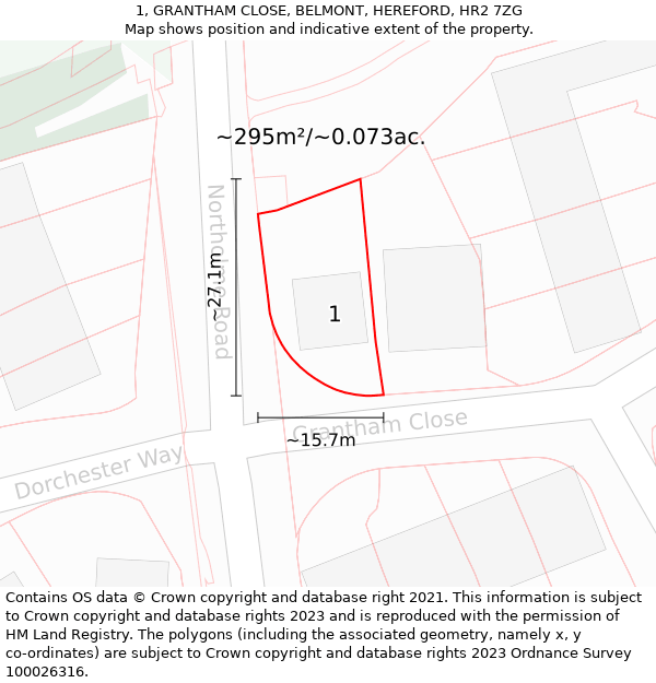 1, GRANTHAM CLOSE, BELMONT, HEREFORD, HR2 7ZG: Plot and title map