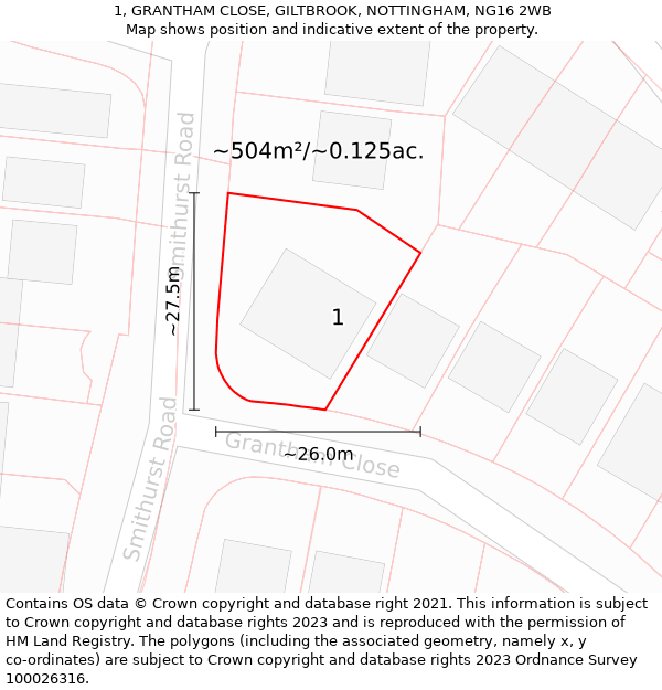 1, GRANTHAM CLOSE, GILTBROOK, NOTTINGHAM, NG16 2WB: Plot and title map