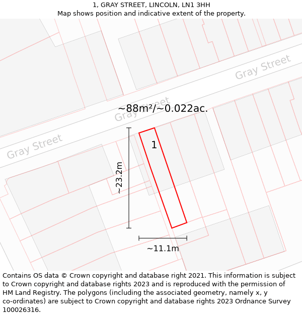 1, GRAY STREET, LINCOLN, LN1 3HH: Plot and title map