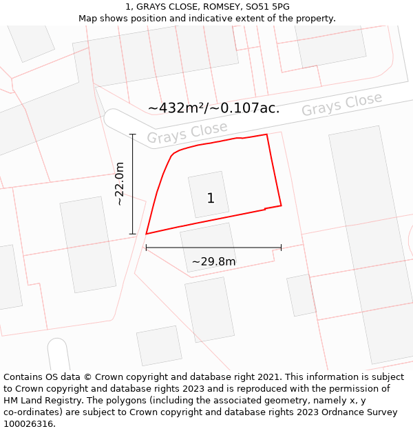 1, GRAYS CLOSE, ROMSEY, SO51 5PG: Plot and title map