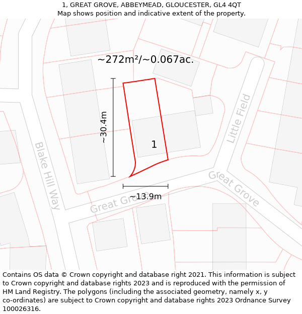 1, GREAT GROVE, ABBEYMEAD, GLOUCESTER, GL4 4QT: Plot and title map