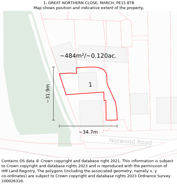 1, GREAT NORTHERN CLOSE, MARCH, PE15 8TB: Plot and title map