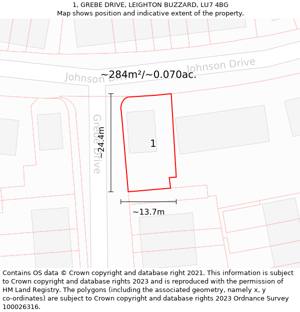 1, GREBE DRIVE, LEIGHTON BUZZARD, LU7 4BG: Plot and title map